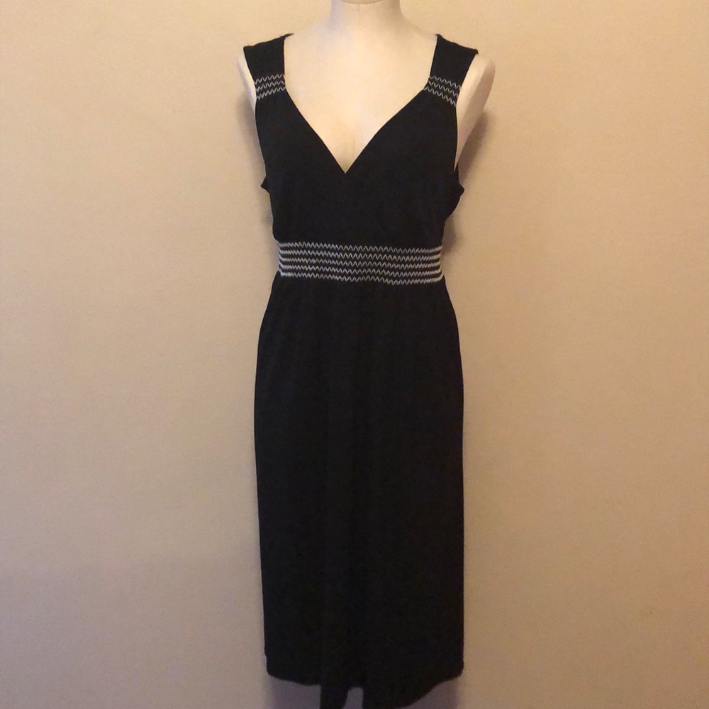 Loft black with white zigzag empire dress